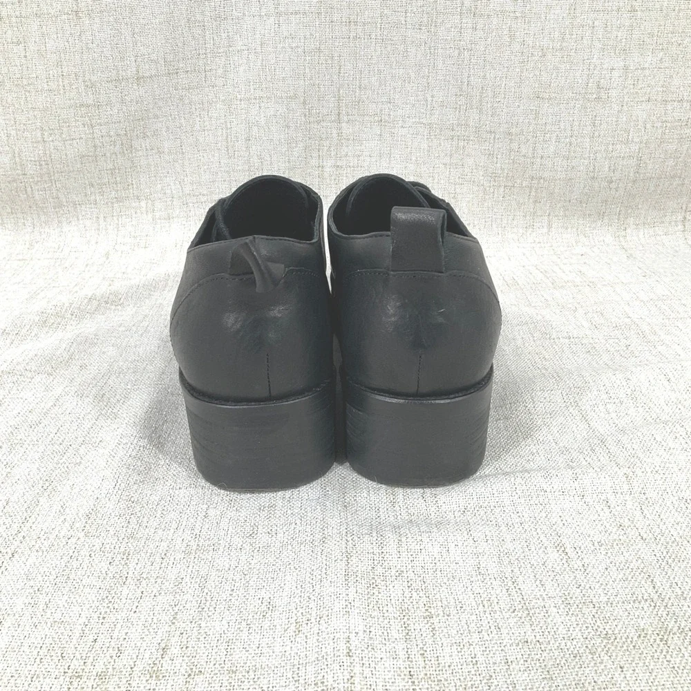 Eileen Fisher Oxford Shoes Women 9.5‎ Black Leather Lace Up Classic Minimalist